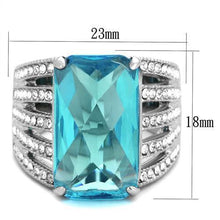 Load image into Gallery viewer, Womans Silver Aquamarine Ring High polished (no plating) Stainless Steel Ring with Glass in Sea Blue TK1826 - Jewelry Store by Erik Rayo

