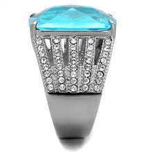 Load image into Gallery viewer, Womans Silver Aquamarine Ring High polished (no plating) Stainless Steel Ring with Glass in Sea Blue TK1826 - Jewelry Store by Erik Rayo
