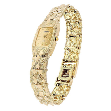 Women's 10k Yellow Gold Nugget Link Wrist Bracelet Geneve Watch 7-7.5 40 grams - Jewelry Store by Erik Rayo