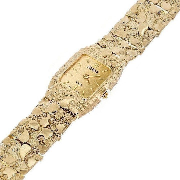 Women's 10k Yellow Gold Nugget Link Wrist Bracelet Geneve Watch 7-7.5 40 grams - Jewelry Store by Erik Rayo