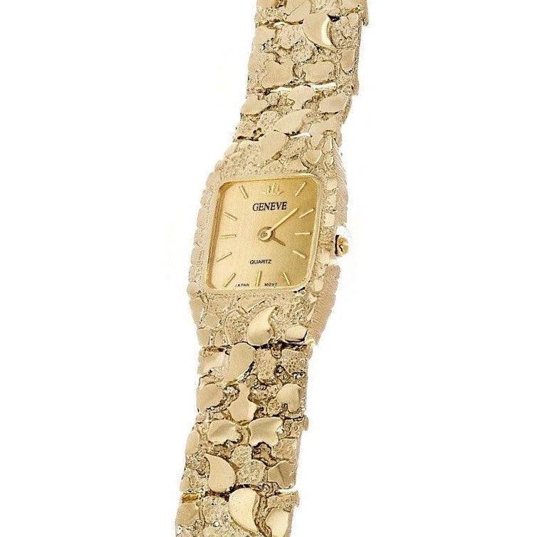 Women's 10k Yellow Gold Nugget Link Wrist Bracelet Geneve Watch 7-7.5 40 grams - Jewelry Store by Erik Rayo