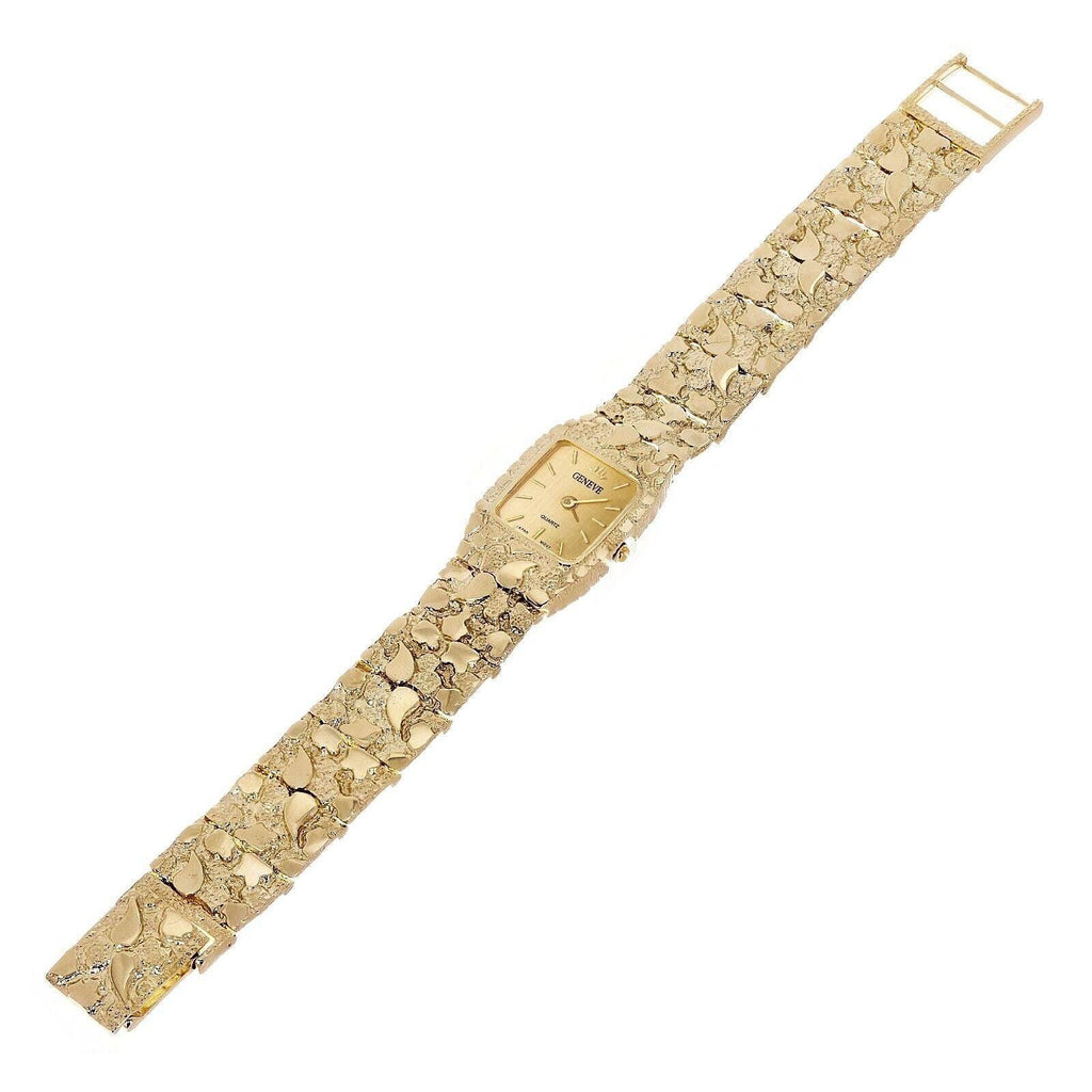 Women's 10k Yellow Gold Nugget Link Wrist Bracelet Geneve Watch 7-7.5 40 grams - Jewelry Store by Erik Rayo