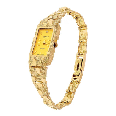 Women's 14k Yellow Gold Nugget Band Bracelet Geneve Watch with Diamond 6.5-7 27 grams - Jewelry Store by Erik Rayo