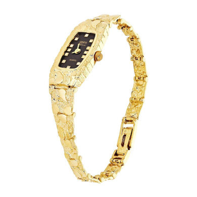 Women's 14k Yellow Gold Nugget Band Bracelet Geneve Watch with Diamonds 7-7.5 - Jewelry Store by Erik Rayo