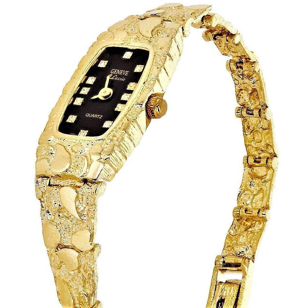 Women's 14k Yellow Gold Nugget Band Bracelet Geneve Watch with Diamonds 7-7.5 - Jewelry Store by Erik Rayo