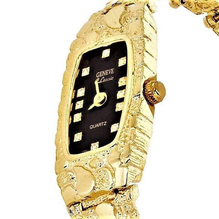 Women's 14k Yellow Gold Nugget Band Bracelet Geneve Watch with Diamonds 7-7.5 - Jewelry Store by Erik Rayo