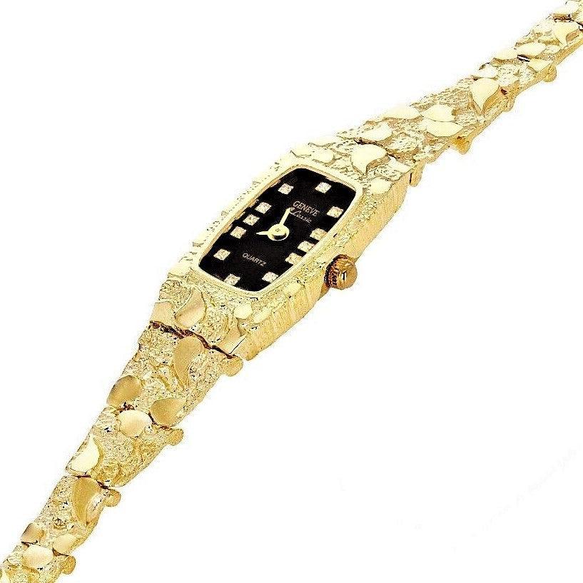 Women's 14k Yellow Gold Nugget Band Bracelet Geneve Watch with Diamonds 7-7.5 - Jewelry Store by Erik Rayo