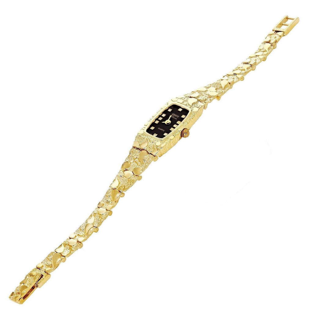 Women's 14k Yellow Gold Nugget Band Bracelet Geneve Watch with Diamonds 7-7.5 - Jewelry Store by Erik Rayo