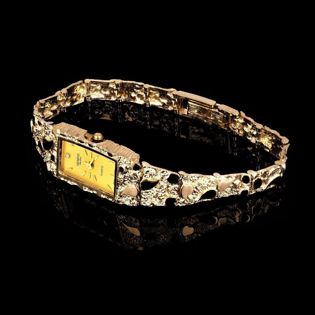 Women's 14k Yellow Gold Nugget Band Wrist Bracelet Geneve Watch with Diamond 7.5 31 grams - Jewelry Store by Erik Rayo