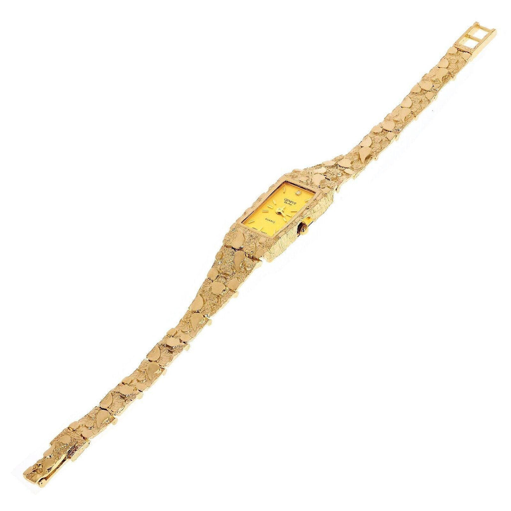 Women's 14k Yellow Gold Nugget Band Wrist Bracelet Geneve Watch with Diamond 7.5 31 grams - Jewelry Store by Erik Rayo