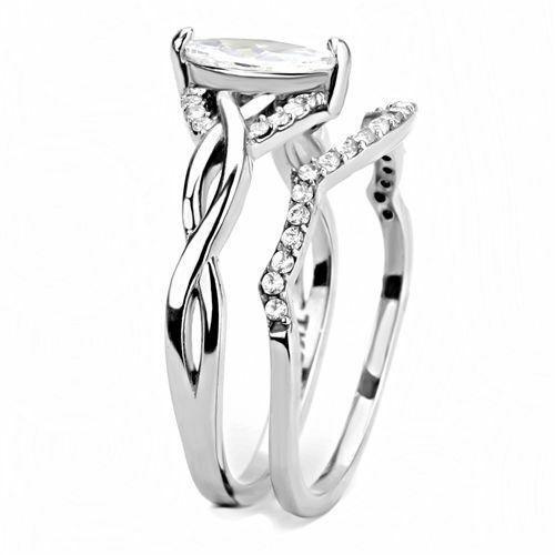 Women's Ring Engagement Wedding Marquise Set Stainless Steel Ring with AAA Grade CZ in Clear - Jewelry Store by Erik Rayo