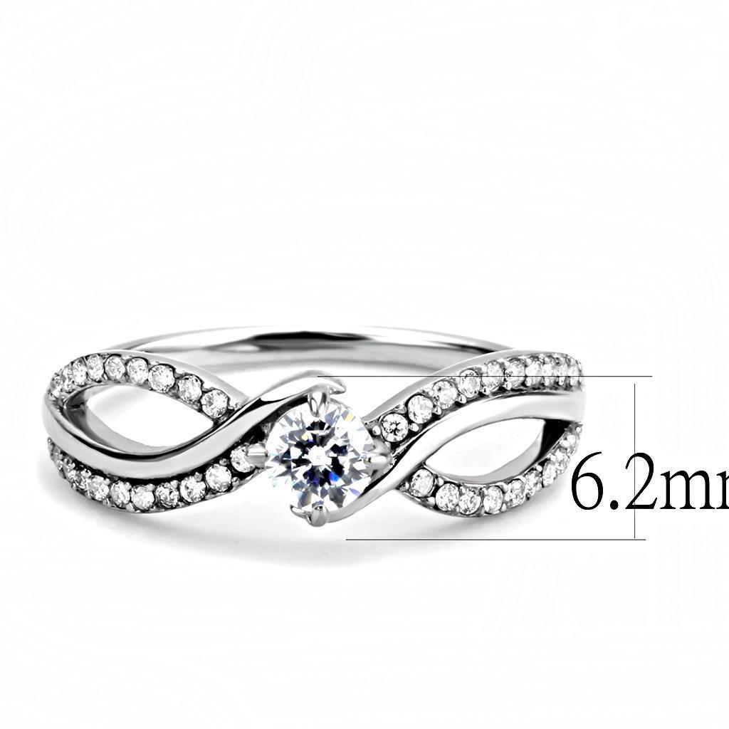 Women's Ring Wedding Round Cut Diamond Waves Stainless Steel Ring with AAA Grade CZ in Clear - Jewelry Store by Erik Rayo