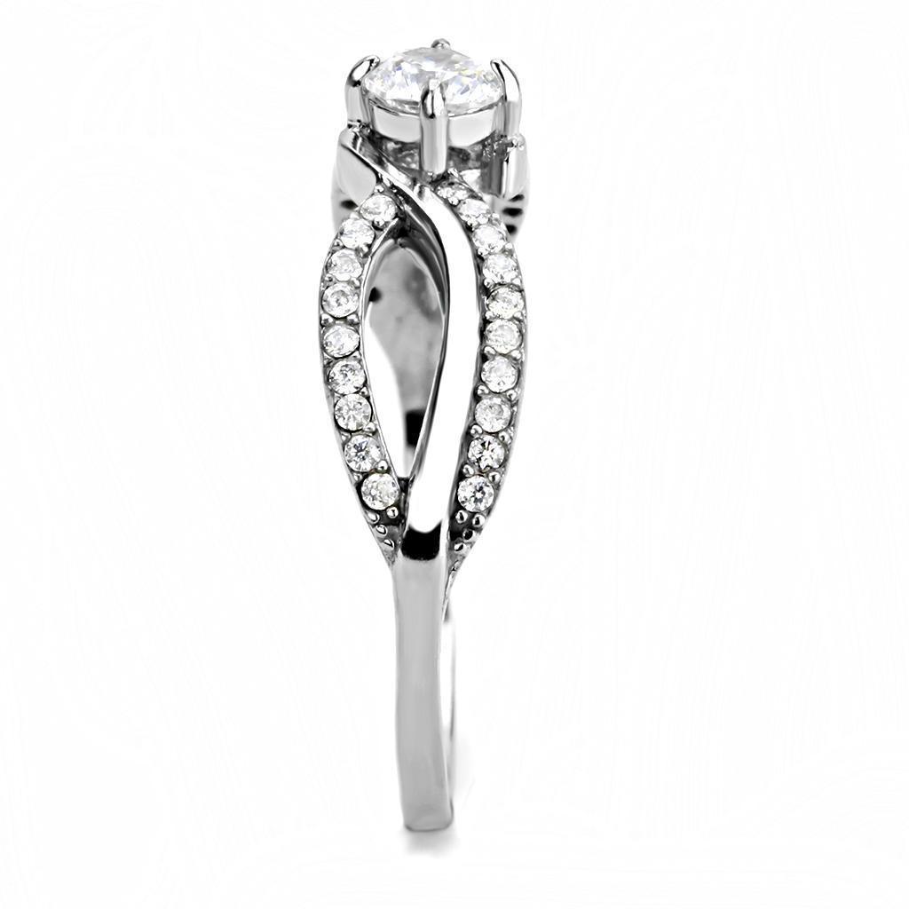 Women's Ring Wedding Round Cut Diamond Waves Stainless Steel Ring with AAA Grade CZ in Clear - Jewelry Store by Erik Rayo
