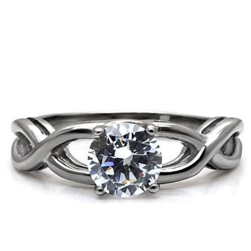 Women's Ring Wedding Solitaire Waves Stainless Steel Ring with AAA Grade CZ in Clear - Jewelry Store by Erik Rayo