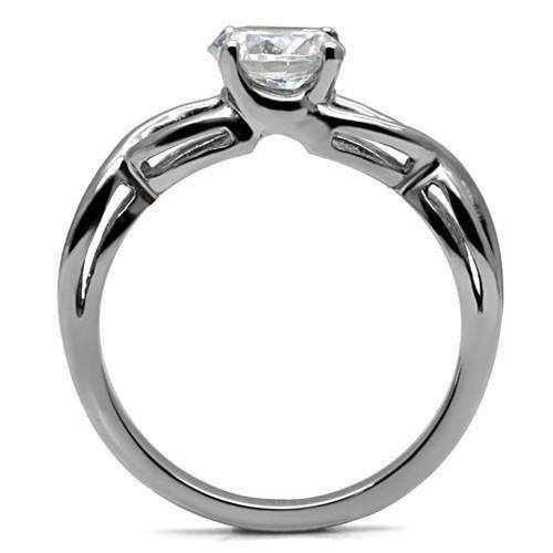 Women's Ring Wedding Solitaire Waves Stainless Steel Ring with AAA Grade CZ in Clear - Jewelry Store by Erik Rayo