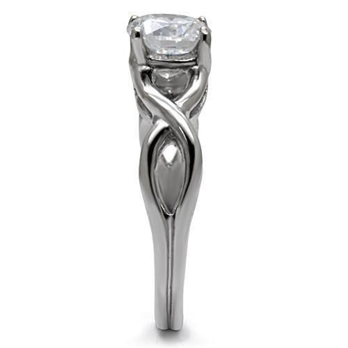 Women's Ring Wedding Solitaire Waves Stainless Steel Ring with AAA Grade CZ in Clear - Jewelry Store by Erik Rayo