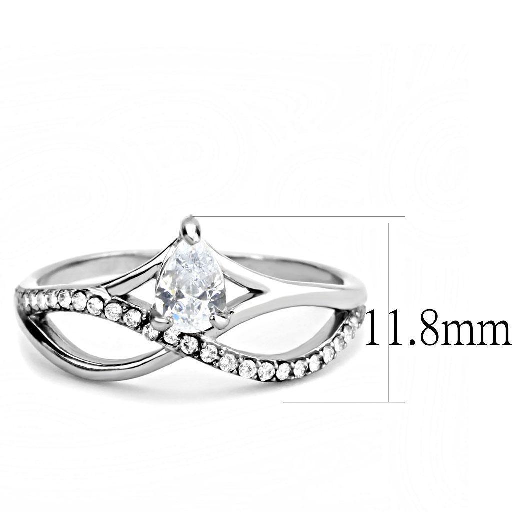 Women's Ring Wedding Teardrop Waves Stainless Steel Ring with AAA Grade CZ in Clear - Jewelry Store by Erik Rayo