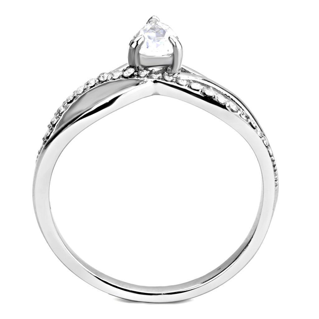 Women's Ring Wedding Teardrop Waves Stainless Steel Ring with AAA Grade CZ in Clear - Jewelry Store by Erik Rayo