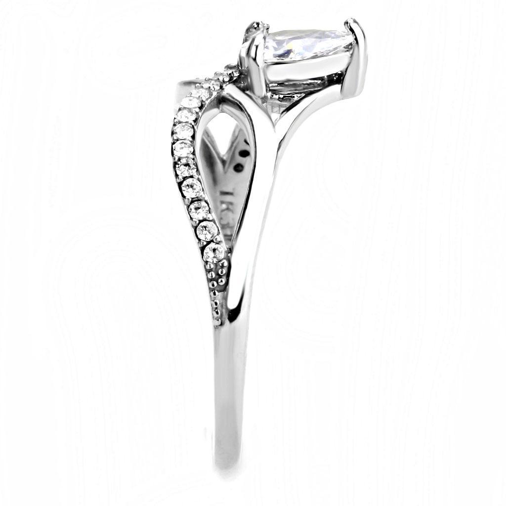 Women's Ring Wedding Teardrop Waves Stainless Steel Ring with AAA Grade CZ in Clear - Jewelry Store by Erik Rayo
