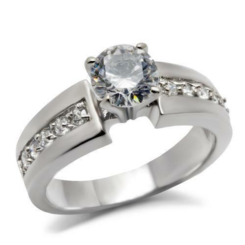 Women's Round Brilliant Cut Accents Stainless Steel AAA CZ Engagement Ring Band - Jewelry Store by Erik Rayo