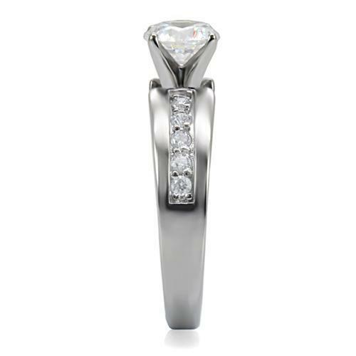 Women's Round Brilliant Cut Accents Stainless Steel AAA CZ Engagement Ring Band - Jewelry Store by Erik Rayo