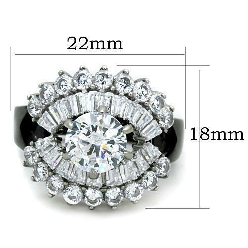 Women's Round Cut CZ Black Stainless Steel Wide Bnad Elegant Ring - Jewelry Store by Erik Rayo