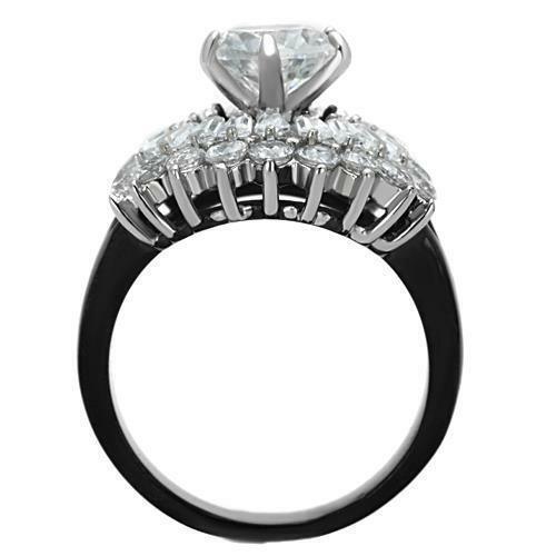 Women's Round Cut CZ Black Stainless Steel Wide Bnad Elegant Ring - Jewelry Store by Erik Rayo