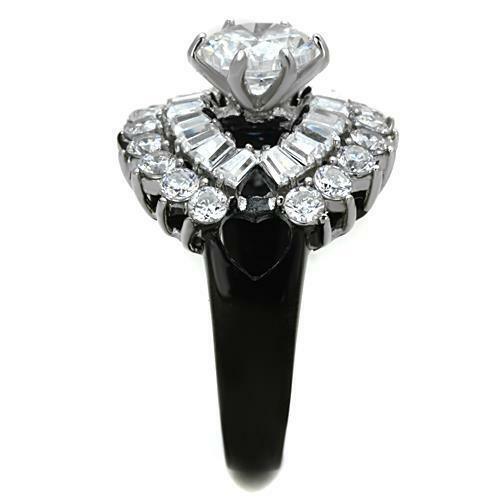 Women's Round Cut CZ Black Stainless Steel Wide Bnad Elegant Ring - Jewelry Store by Erik Rayo