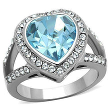 Load image into Gallery viewer, Women&#39;s Stainless Steel Baby Blue Aqua Aquamarine Topaz cz Halo Heart Bold Ring - Jewelry Store by Erik Rayo
