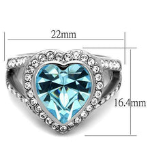 Load image into Gallery viewer, Women&#39;s Stainless Steel Baby Blue Aqua Aquamarine Topaz cz Halo Heart Bold Ring - Jewelry Store by Erik Rayo
