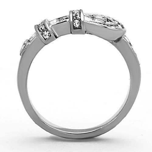 Women's Stainless Steel Belt Buckle Clear CZ Crystal Band Ring - Jewelry Store by Erik Rayo