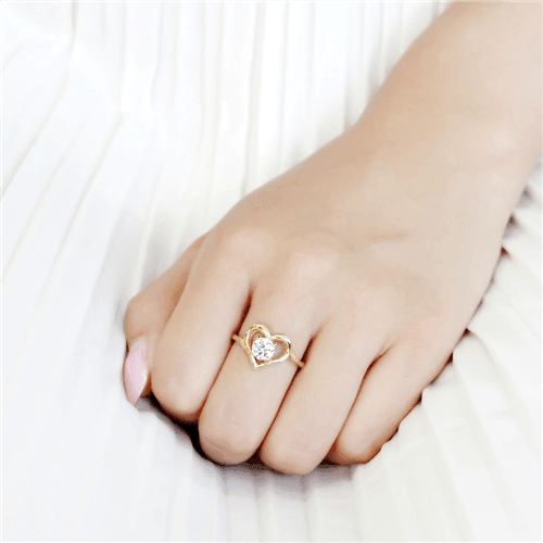 Women's Stainless Steel Heart Round CZ Wedding Promise Engagement Gold EP Ring Anillo Para Mujer - Jewelry Store by Erik Rayo