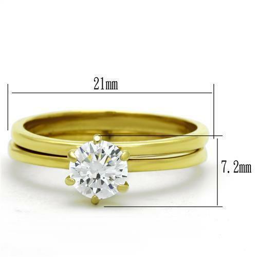 Women's Stainless Steel Solitaire Round cz Engagement Wedding Gold GP Ring Set - Jewelry Store by Erik Rayo