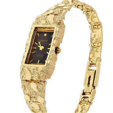 Women's Watch 10k Yellow Gold Nugget Link Bracelet Geneve Wrist Watch w/ Diamond 6.75 24.7 grams - Jewelry Store by Erik Rayo