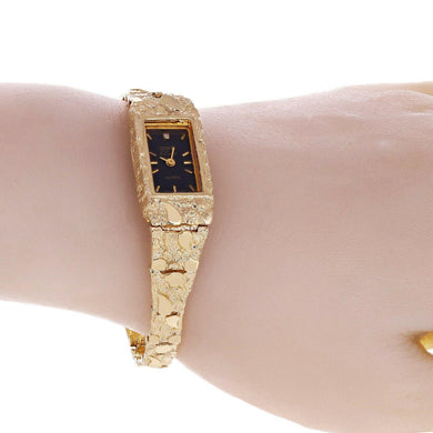 Women's Watch 10k Yellow Gold Nugget Link Bracelet Geneve Wrist Watch with Diamond 7 25.6 grams - Jewelry Store by Erik Rayo