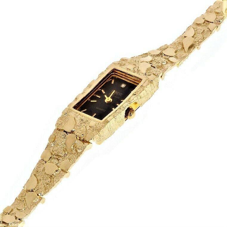 Women's Watch 10k Yellow Gold Nugget Link Bracelet Geneve Wrist Watch with Diamond 7 25.6 grams - Jewelry Store by Erik Rayo