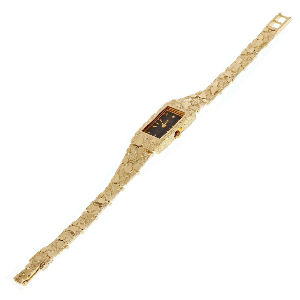Women's Watch 10k Yellow Gold Nugget Link Bracelet Geneve Wrist Watch with Diamond 7 25.6 grams - Jewelry Store by Erik Rayo