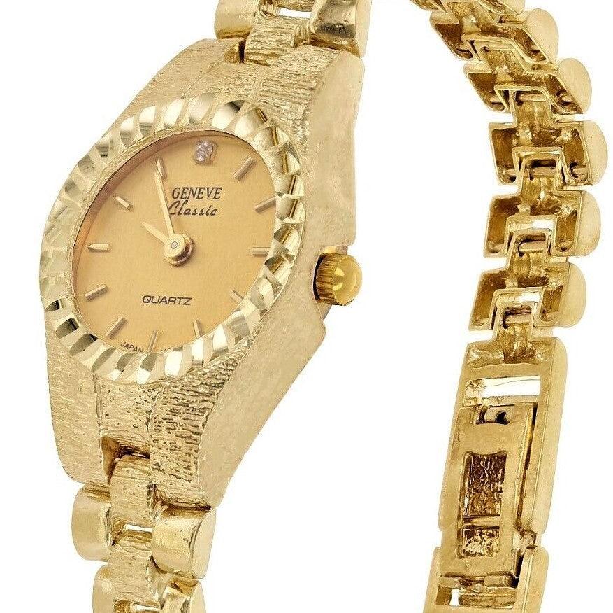 Women's Watch 10k Yellow Gold Watch Link Wrist Watch Geneve with Diamond 6.25-6.75 27.8 grams - Jewelry Store by Erik Rayo