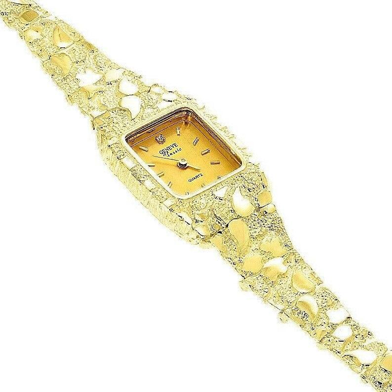 Women's Watch 14k Yellow Gold Nugget Link Bracelet Geneve Diamond Wrist Watch 7.5 31 grams - Jewelry Store by Erik Rayo