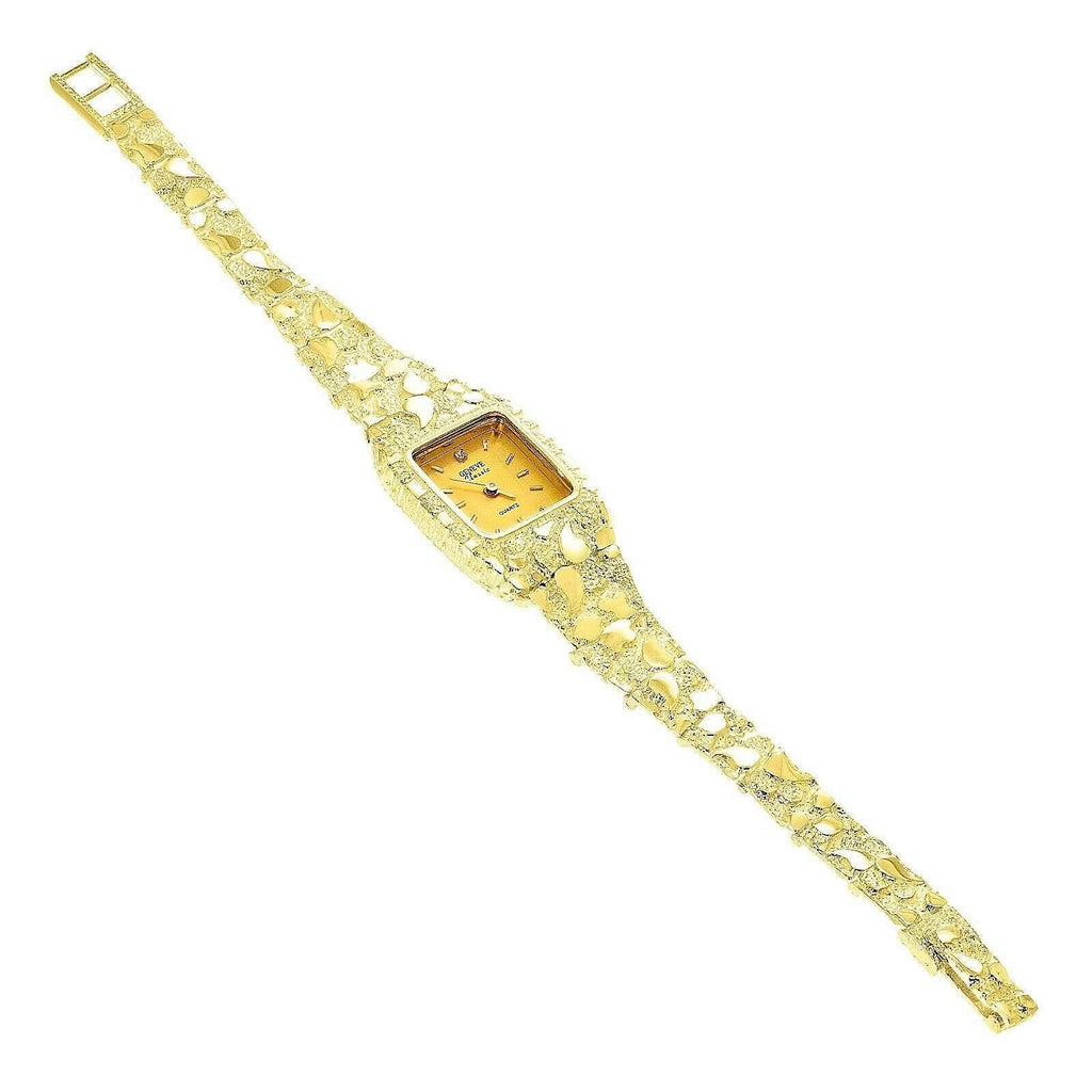 Women's Watch 14k Yellow Gold Nugget Link Bracelet Geneve Diamond Wrist Watch 7.5 31 grams - Jewelry Store by Erik Rayo