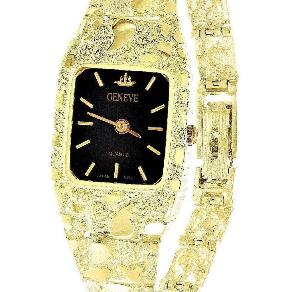 Women's Watch 14k Yellow Gold Nugget Link Bracelet Geneve Wrist Watch 7.5 31 grams - Jewelry Store by Erik Rayo