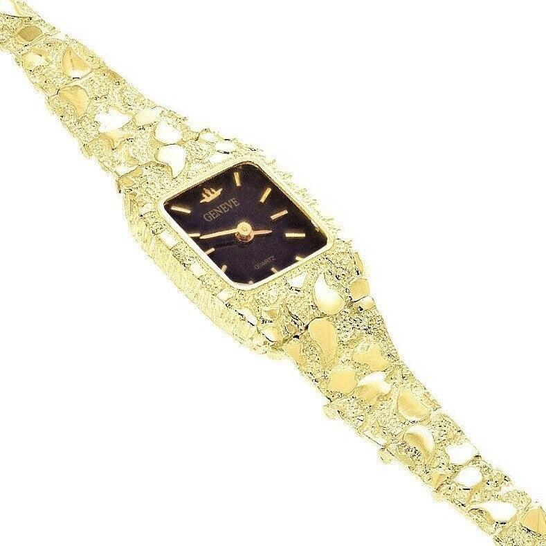 Women's Watch 14k Yellow Gold Nugget Link Bracelet Geneve Wrist Watch 7.5 31 grams - Jewelry Store by Erik Rayo