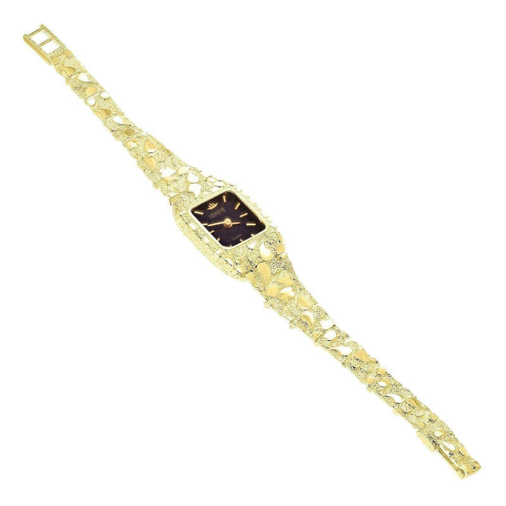 Women's Watch 14k Yellow Gold Nugget Link Bracelet Geneve Wrist Watch 7.5 31 grams - Jewelry Store by Erik Rayo