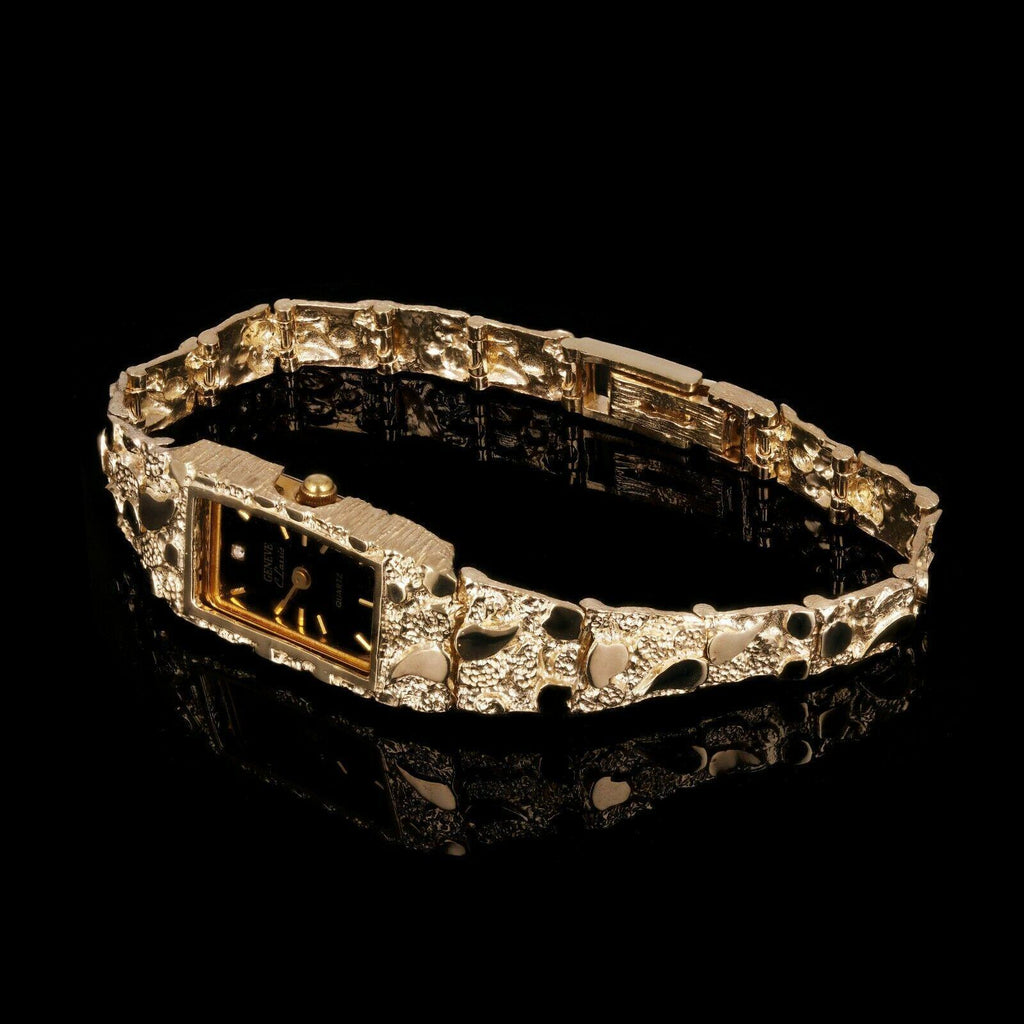 Women's Watch 14k Yellow Gold Nugget Link Bracelet Geneve Wrist Watch with Diamond 8 33 grams - Jewelry Store by Erik Rayo