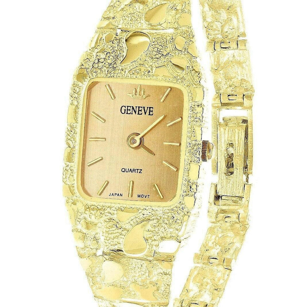 Women's Watch 14k Yellow Gold Solid Nugget Bracelet Link Wrist Band Geneve Watch 7 29 grams - Jewelry Store by Erik Rayo