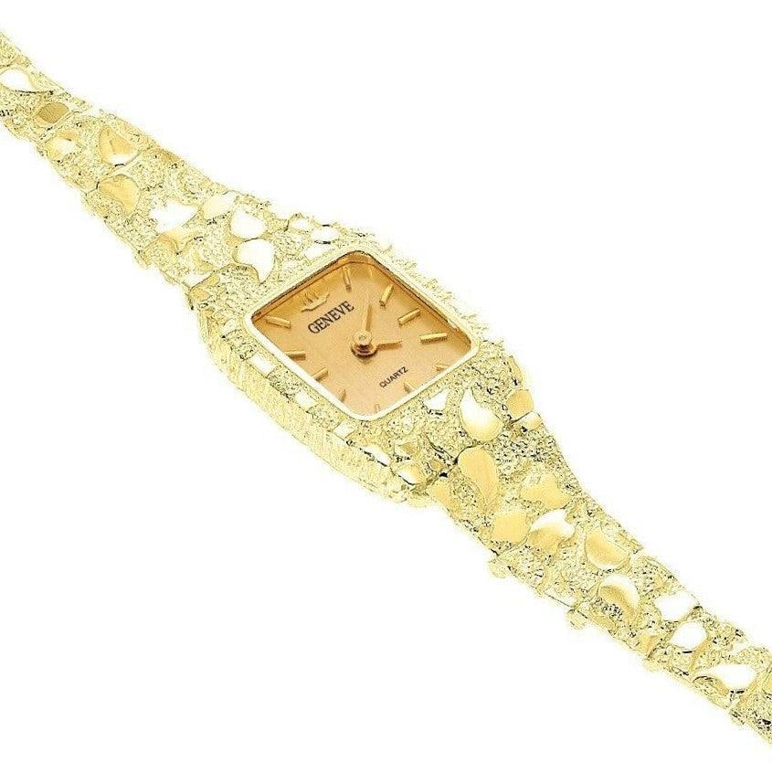 Women's Watch 14k Yellow Gold Solid Nugget Bracelet Link Wrist Band Geneve Watch 7 29 grams - Jewelry Store by Erik Rayo