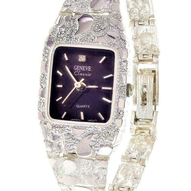 Women's Watch 925 Sterling Silver Nugget Geneve Diamond Watch 6.5- 24 grams - Jewelry Store by Erik Rayo