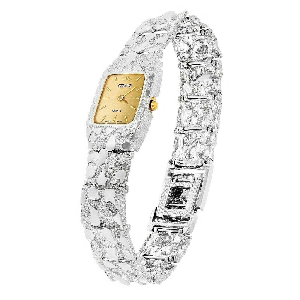 Women's Watch 925 Sterling Silver Nugget Link Geneve Wrist Watch 8.5-9 45.3 grams - Jewelry Store by Erik Rayo