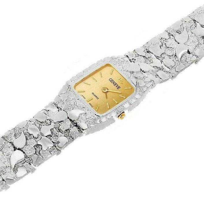 Women's Watch 925 Sterling Silver Nugget Link Geneve Wrist Watch 8.5-9 45.3 grams - Jewelry Store by Erik Rayo