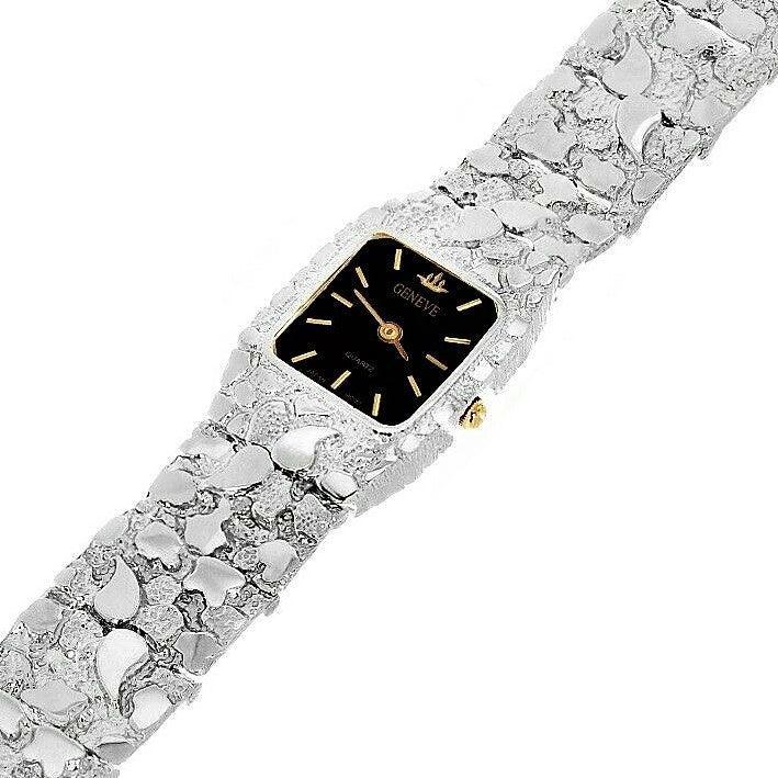 Women's Watch 925 Sterling Silver Nugget Link Geneve Wrist Watch 8.5-9 45.3 grams - Jewelry Store by Erik Rayo